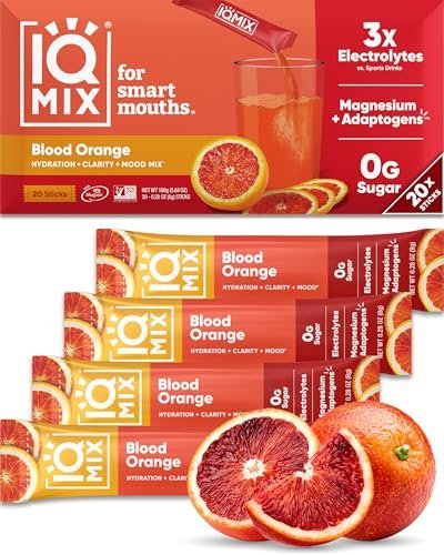 IQMIX Hydration Elektrolyt-Pulver – 4-in-1 Formel für Hydration, geistige Klarheit, Stimmung und Erholung – Zuckerfreies Getränk, Keto, Magnesium-L-Threonat, Löwenmähne – 20 Portionen Blutorange