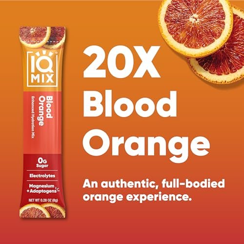 IQMIX Hydration Elektrolyt-Pulver – 4-in-1 Formel für Hydration, geistige Klarheit, Stimmung und Erholung – Zuckerfreies Getränk, Keto, Magnesium-L-Threonat, Löwenmähne – 20 Portionen Blutorange