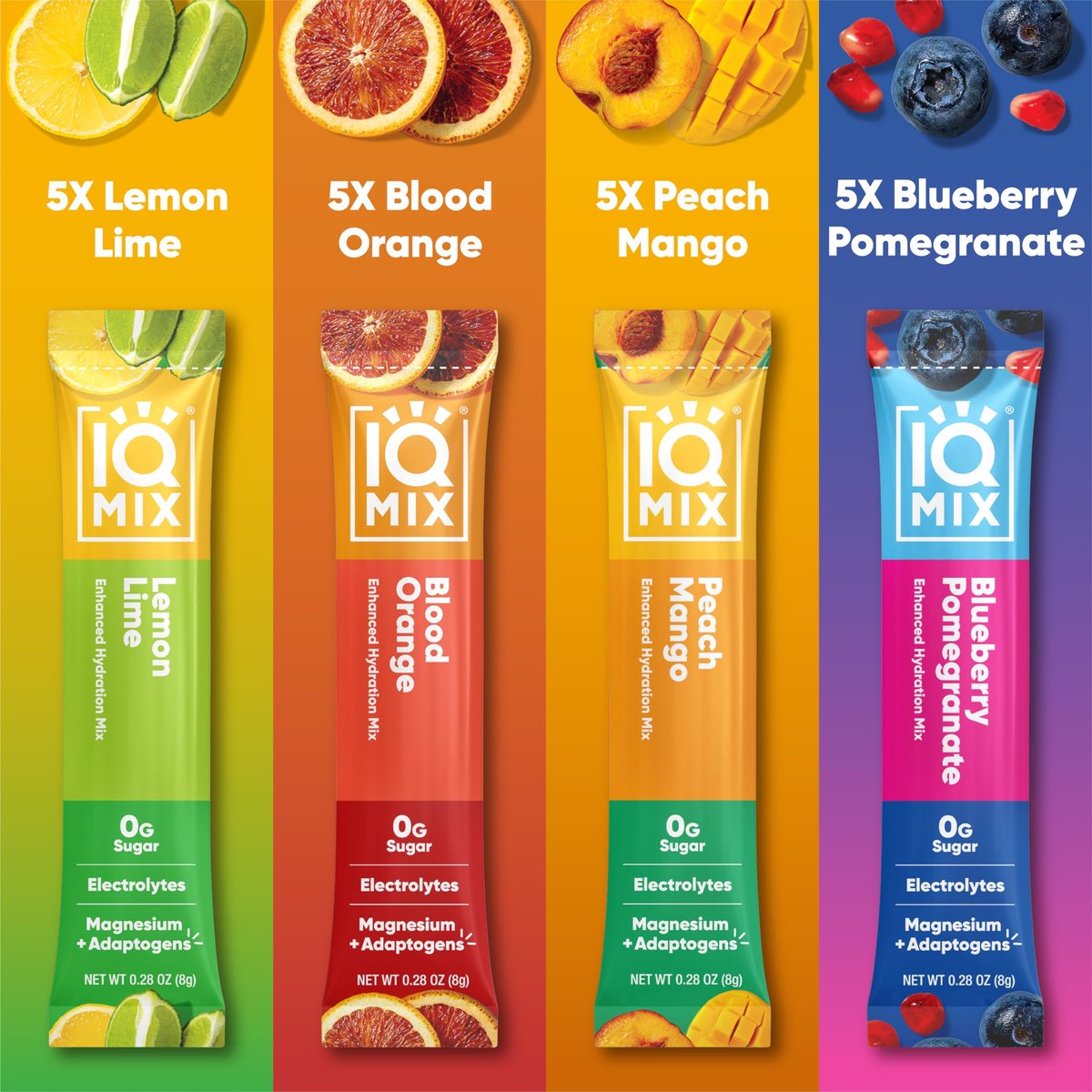 IQMIX Hydration Electrolyte Pulver – 4-in-1 Formel für Hydration, geistige Klarheit, Stimmung und Erholung – Zuckerfreies Getränkepulver, Keto, Magnesium-L-Threonat, Löwenmähne – 20 Beutel Sortenpackung