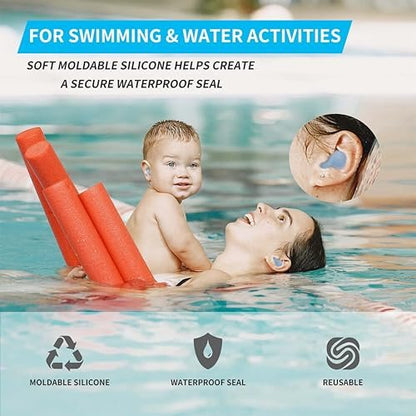 LYSIAN Formbare Silikon-Ohrstöpsel zum Schlafen – Weiche, geräuschreduzierende Ohrstöpsel für Seitenschläfer, wiederverwendbare, wasserdichte Ohrstöpsel gegen Schnarchen, Schwimmen, Reisen, 5 Paar (Blau)