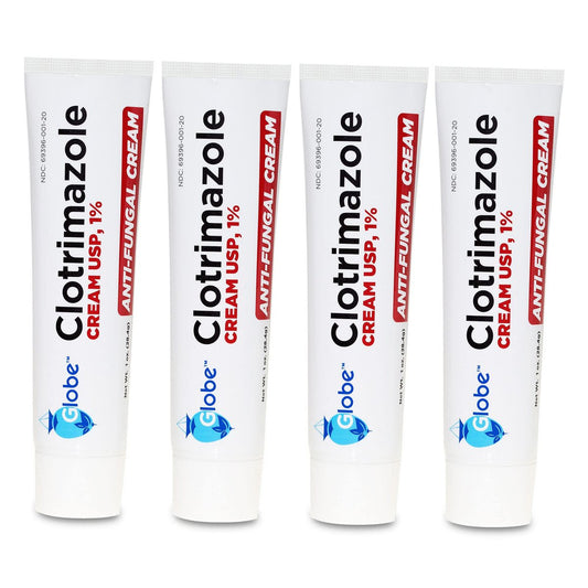 Globe Clotrimazol Antimykotikum Creme 1% USP, 1 Unze (4er-Pack) – Behandlung gegen Fußpilz, Juckreiz, Brennen, Risse und Schuppen bei Athletenfuß, Jock Itch, Ringelflechte und mehr