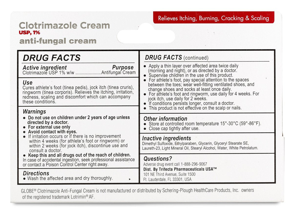 Globe Clotrimazol Antimykotikum Creme 1% USP, 1 Unze (4er-Pack) – Behandlung gegen Fußpilz, Juckreiz, Brennen, Risse und Schuppen bei Athletenfuß, Jock Itch, Ringelflechte und mehr
