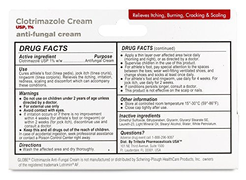 Globe Clotrimazol Antimykotikum Creme 1% USP, 1 Unze (4er-Pack) – Behandlung gegen Fußpilz, Juckreiz, Brennen, Risse und Schuppen bei Athletenfuß, Jock Itch, Ringelflechte und mehr