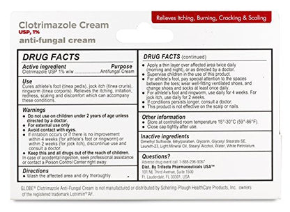 Globe Clotrimazol Antimykotikum Creme 1% USP, 1 Unze (4er-Pack) – Behandlung gegen Fußpilz, Juckreiz, Brennen, Risse und Schuppen bei Athletenfuß, Jock Itch, Ringelflechte und mehr