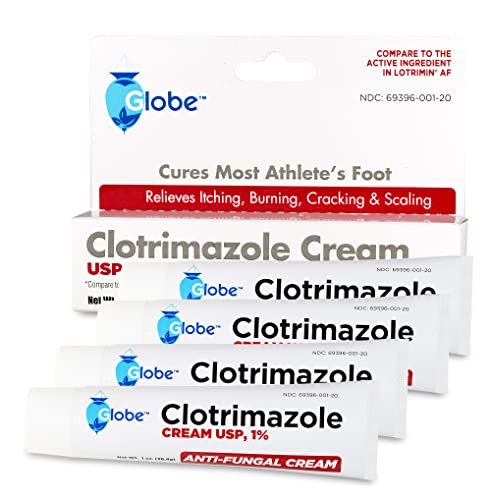 Globe Clotrimazol Antimykotikum Creme 1% USP, 1 Unze (4er-Pack) – Behandlung gegen Fußpilz, Juckreiz, Brennen, Risse und Schuppen bei Athletenfuß, Jock Itch, Ringelflechte und mehr