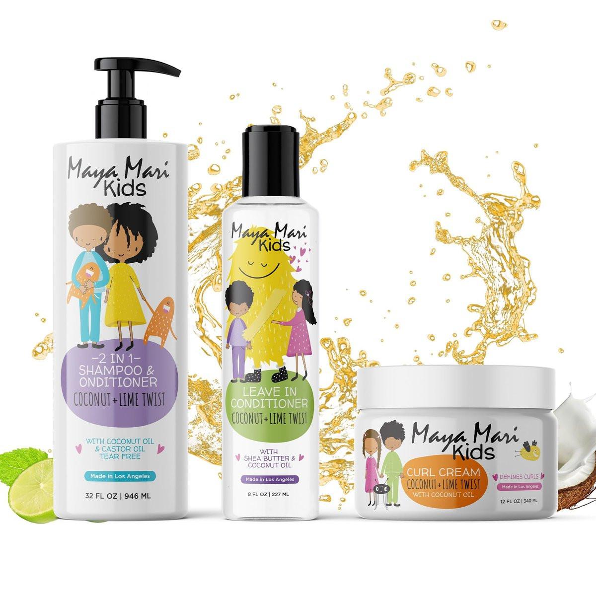 MAYA MARI Kinder Locken Pflegeset | 2-in-1 Shampoo & Conditioner, Lockencreme & Leave-In Conditioner | Sheabutter, Tränenfrei, Frizz-Kontrolle & Sulfatfrei, 1,5 L (52 Fl Oz)