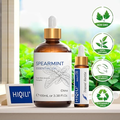 HIQILI 100 ml Pfefferminzöl für Hautpflege, Gesichtspflege – kann Lotionen und Cremes beigemischt werden – 100 % rein natürlich, Behandlungsqualität – 3,38 Fl Oz