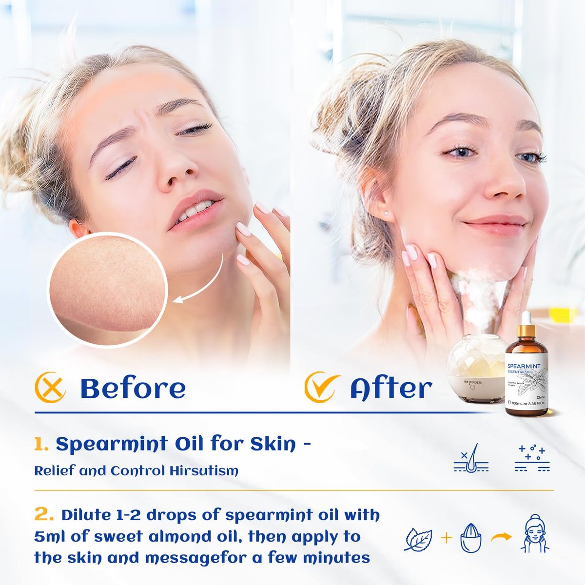 HIQILI 100 ml Pfefferminzöl für Hautpflege, Gesichtspflege – kann Lotionen und Cremes beigemischt werden – 100 % rein natürlich, Behandlungsqualität – 3,38 Fl Oz