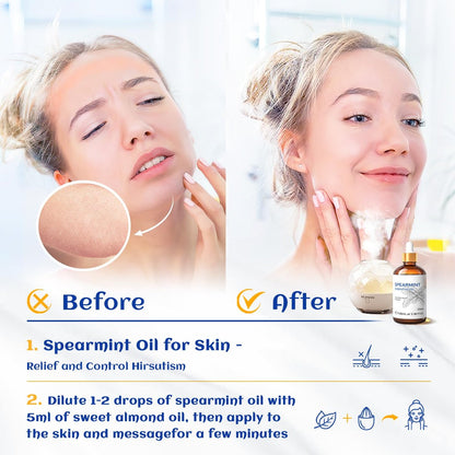 HIQILI 100 ml Pfefferminzöl für Hautpflege, Gesichtspflege – kann Lotionen und Cremes beigemischt werden – 100 % rein natürlich, Behandlungsqualität – 3,38 Fl Oz