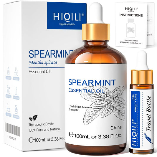 HIQILI 100 ml Pfefferminzöl für Hautpflege, Gesichtspflege – kann Lotionen und Cremes beigemischt werden – 100 % rein natürlich, Behandlungsqualität – 3,38 Fl Oz