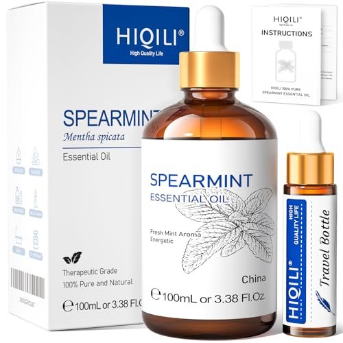 HIQILI 100 ml Pfefferminzöl für Hautpflege, Gesichtspflege – kann Lotionen und Cremes beigemischt werden – 100 % rein natürlich, Behandlungsqualität – 3,38 Fl Oz