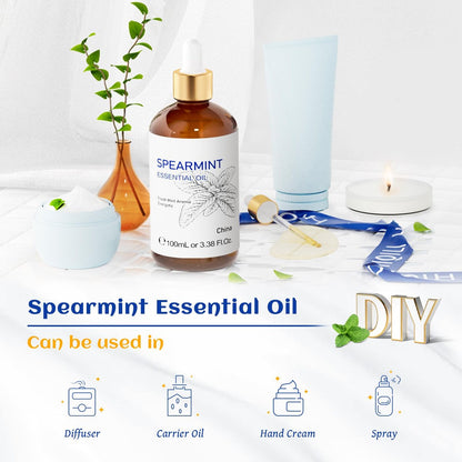 HIQILI 100 ml Pfefferminzöl für Hautpflege, Gesichtspflege – kann Lotionen und Cremes beigemischt werden – 100 % rein natürlich, Behandlungsqualität – 3,38 Fl Oz