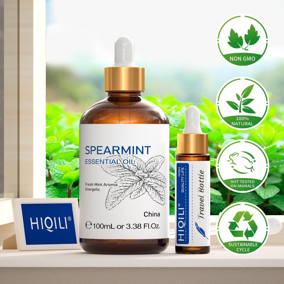 HIQILI 100 ml Pfefferminzöl für Hautpflege, Gesichtspflege – kann Lotionen und Cremes beigemischt werden – 100 % rein natürlich, Behandlungsqualität – 3,38 Fl Oz