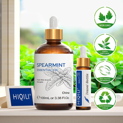HIQILI 100 ml Pfefferminzöl für Hautpflege, Gesichtspflege – kann Lotionen und Cremes beigemischt werden – 100 % rein natürlich, Behandlungsqualität – 3,38 Fl Oz