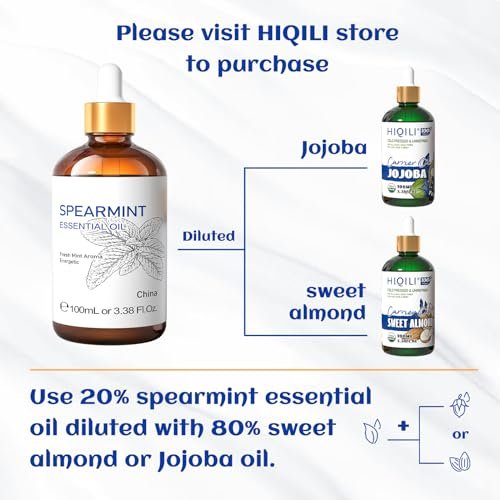 HIQILI 100 ml Pfefferminzöl für Hautpflege, Gesichtspflege – kann Lotionen und Cremes beigemischt werden – 100 % rein natürlich, Behandlungsqualität – 3,38 Fl Oz