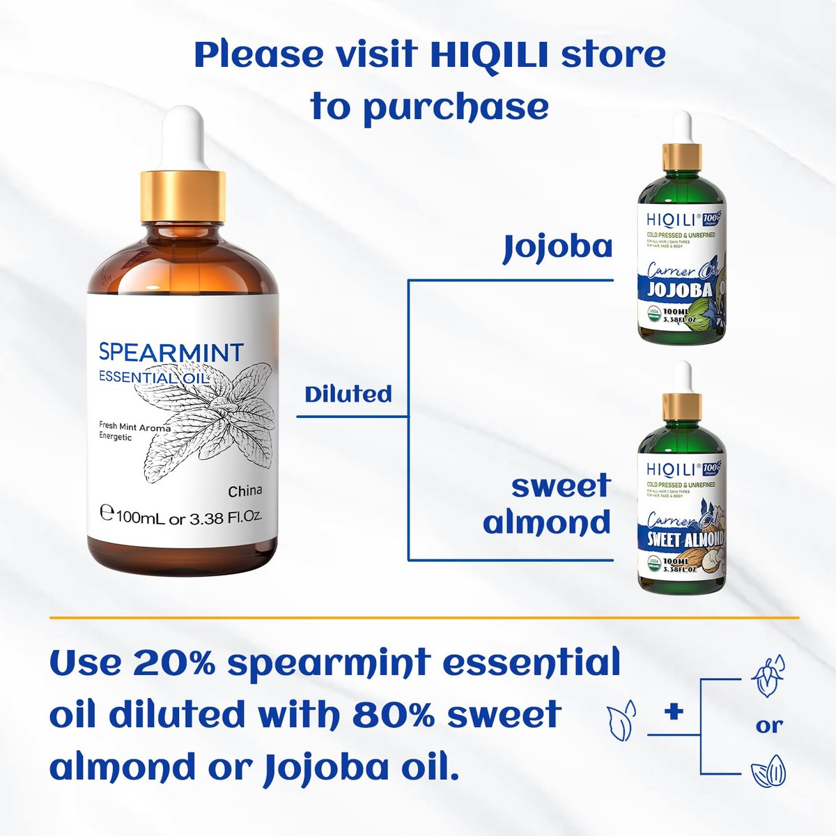 HIQILI 100 ml Pfefferminzöl für Hautpflege, Gesichtspflege – kann Lotionen und Cremes beigemischt werden – 100 % rein natürlich, Behandlungsqualität – 3,38 Fl Oz