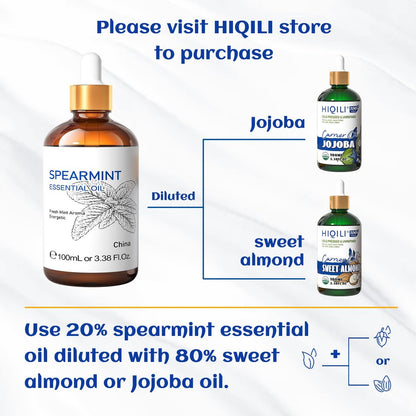 HIQILI 100 ml Pfefferminzöl für Hautpflege, Gesichtspflege – kann Lotionen und Cremes beigemischt werden – 100 % rein natürlich, Behandlungsqualität – 3,38 Fl Oz