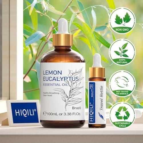 HIQILI Zitronen-Eukalyptusöl, für Spray, Diffuser, Innen, Außen, Garten, Hof, 100% rein natürlich - 100 ml