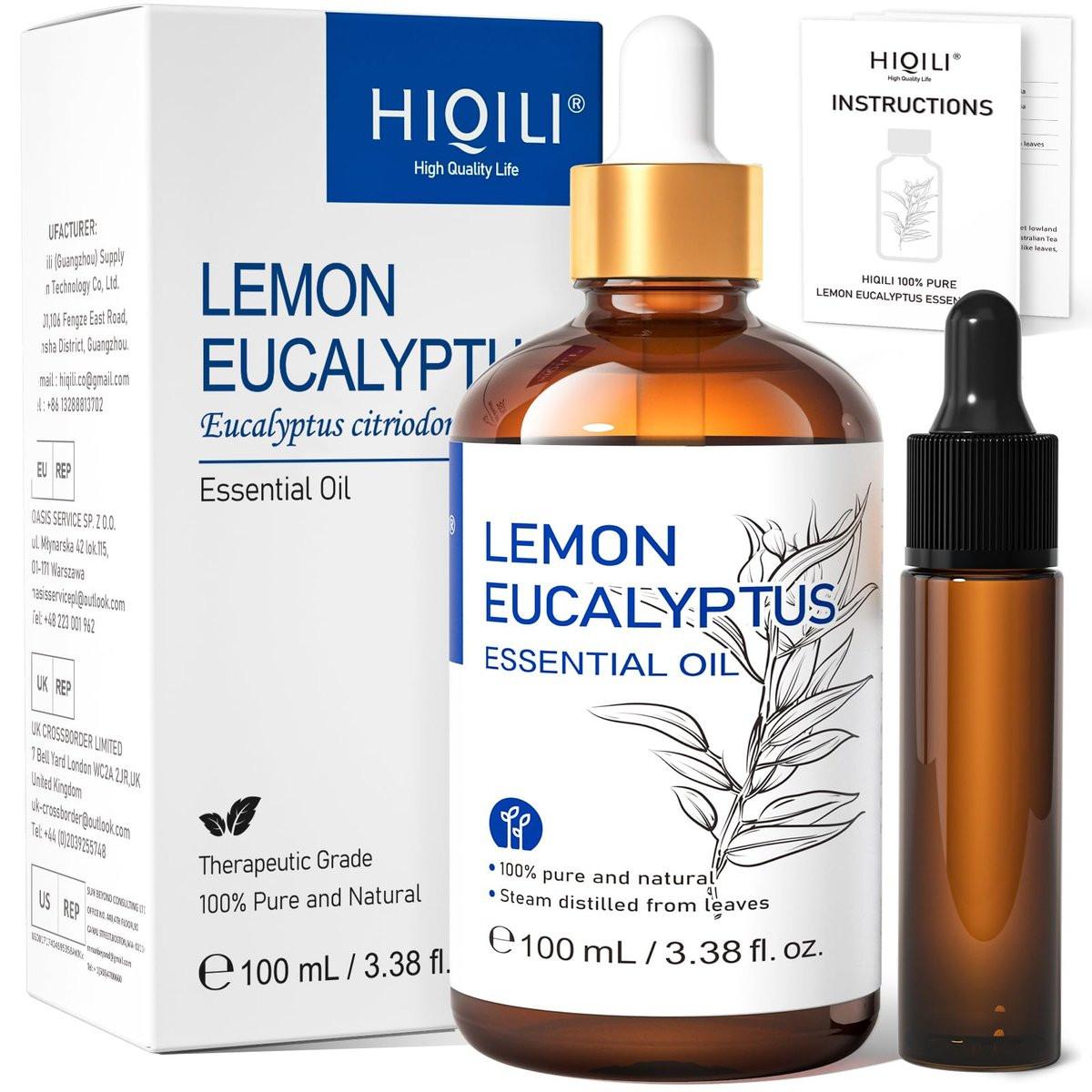 HIQILI Zitronen-Eukalyptusöl, für Spray, Diffuser, Innen, Außen, Garten, Hof, 100% rein natürlich - 100 ml