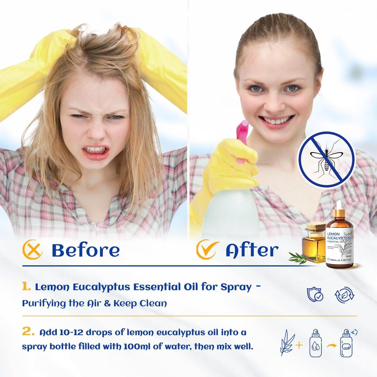 HIQILI Zitronen-Eukalyptusöl, für Spray, Diffuser, Innen, Außen, Garten, Hof, 100% rein natürlich - 100 ml