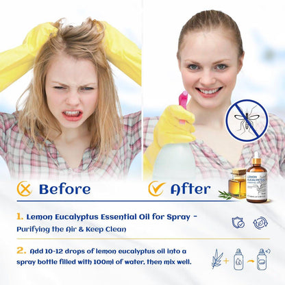 HIQILI Zitronen-Eukalyptusöl, für Spray, Diffuser, Innen, Außen, Garten, Hof, 100% rein natürlich - 100 ml