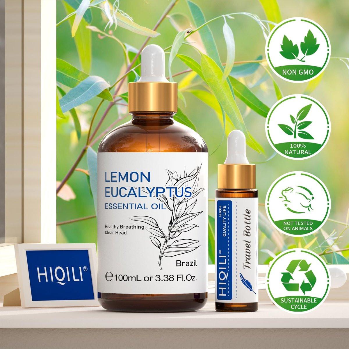 HIQILI Zitronen-Eukalyptusöl, für Spray, Diffuser, Innen, Außen, Garten, Hof, 100% rein natürlich - 100 ml