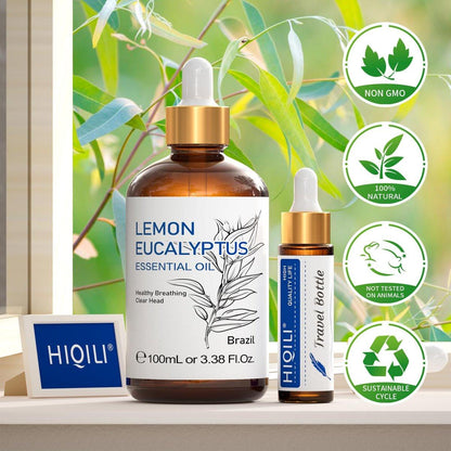 HIQILI Zitronen-Eukalyptusöl, für Spray, Diffuser, Innen, Außen, Garten, Hof, 100% rein natürlich - 100 ml