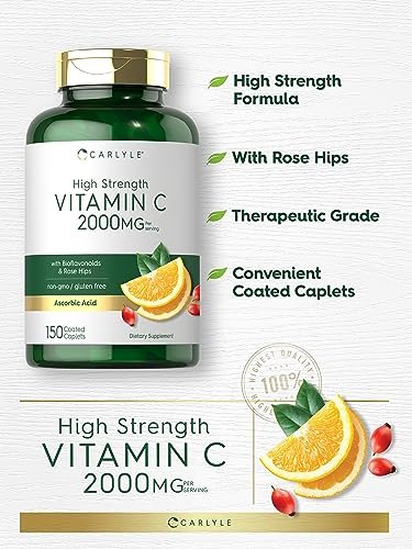 Carlyle Vitamin C 2000mg mit Hagebutte – 150 Tabletten, Vegetarisch, Non-GMO, Glutenfrei