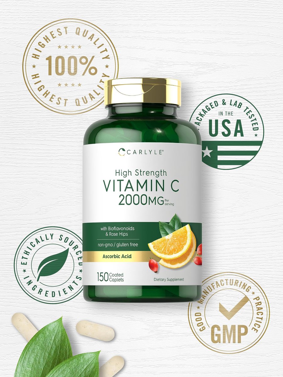 Carlyle Vitamin C 2000mg mit Hagebutte – 150 Tabletten, Vegetarisch, Non-GMO, Glutenfrei