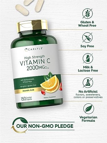 Carlyle Vitamin C 2000mg mit Hagebutte – 150 Tabletten, Vegetarisch, Non-GMO, Glutenfrei