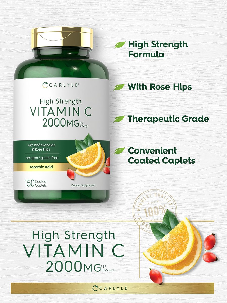 Carlyle Vitamin C 2000mg mit Hagebutte – 150 Tabletten, Vegetarisch, Non-GMO, Glutenfrei