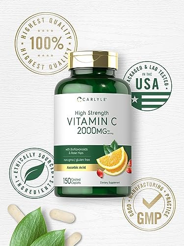Carlyle Vitamin C 2000mg mit Hagebutte – 150 Tabletten, Vegetarisch, Non-GMO, Glutenfrei