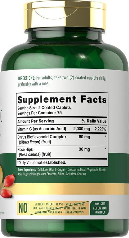 Carlyle Vitamin C 2000mg mit Hagebutte – 150 Tabletten, Vegetarisch, Non-GMO, Glutenfrei