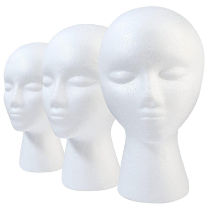 GliSun 3er Set Schaumstoff-Perückenkopf, Styropor-Manikürekopf mit weiblichem Gesicht für vielseitige Perücken-Ausstellungsständer, Model, Maske, Hut-Präsentationsständer, Kunstmalerei