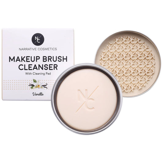 Narrative Cosmetics Makeup Pinselreiniger Seife mit Silikon-Scrubber-Pad | Fester Reiniger für Pinsel & Beauty Blender | Vegan, Tierversuchsfrei, Avocado-Jojoba-Arganöl, Vanilleduft, 2,45 Unzen