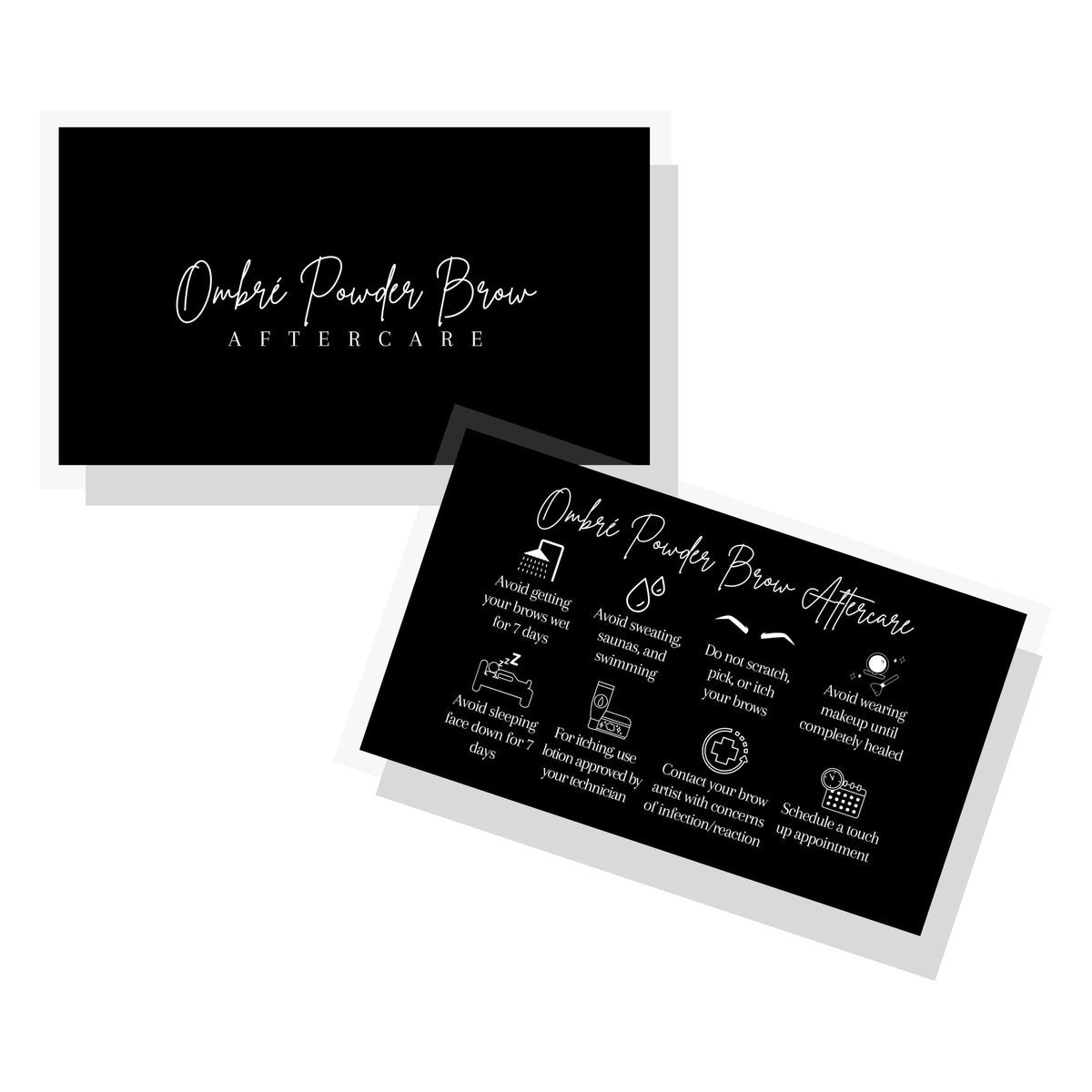 Ombre Powder Brow Nachsorgekarten | 50er Pack | 2x3,5 Zoll Visitenkarte | Brow Artist Zubehör | Schwarz-Weiß Design