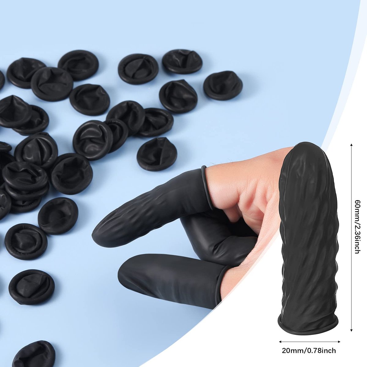 Lauwell 400 Stück Einweg-Latex-Fingerlinge, schwarze Fingerspitzen-Schutzhandschuhe für Industrie, Schönheit und mehr, 2,4 x 0,8 Zoll