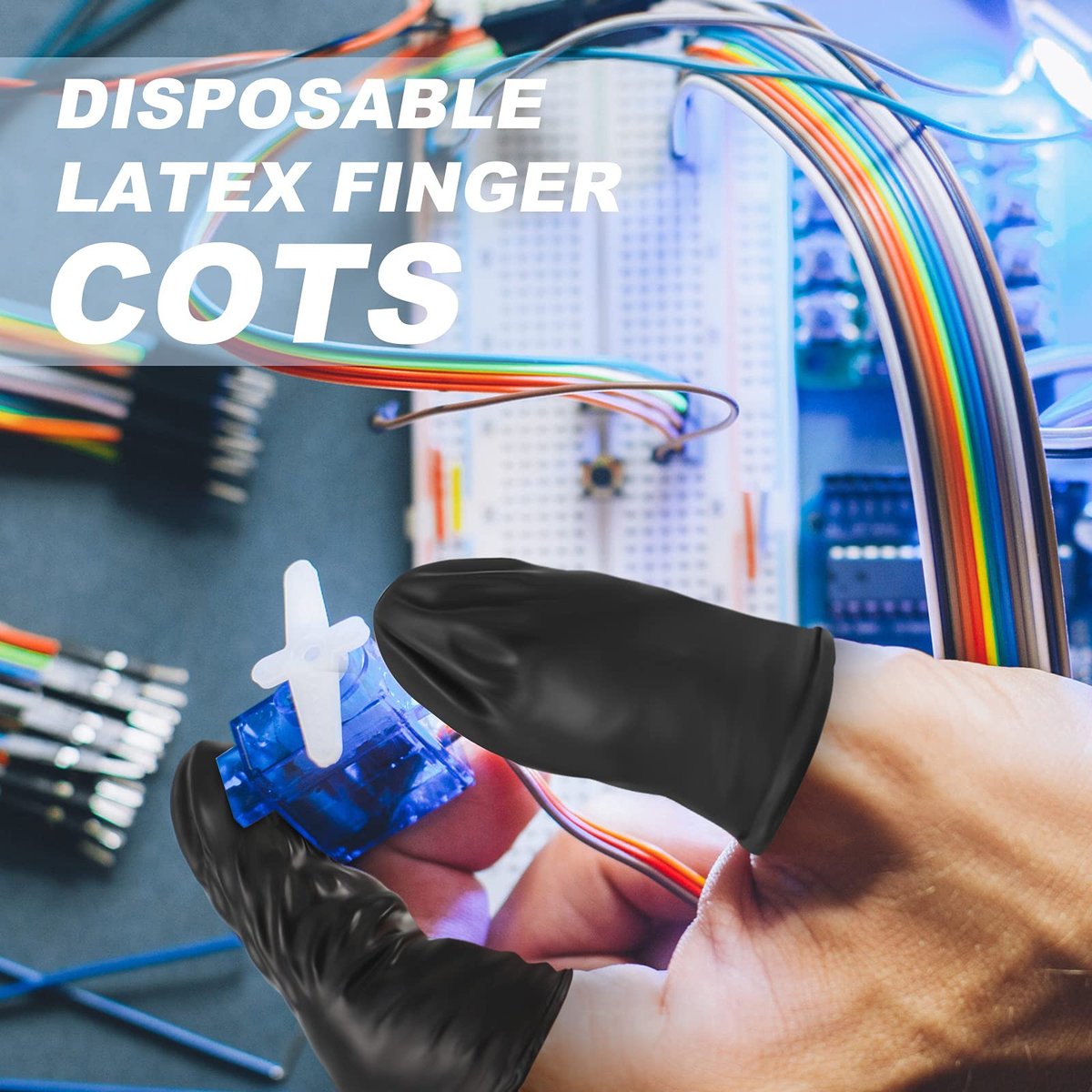 Lauwell 400 Stück Einweg-Latex-Fingerlinge, schwarze Fingerspitzen-Schutzhandschuhe für Industrie, Schönheit und mehr, 2,4 x 0,8 Zoll