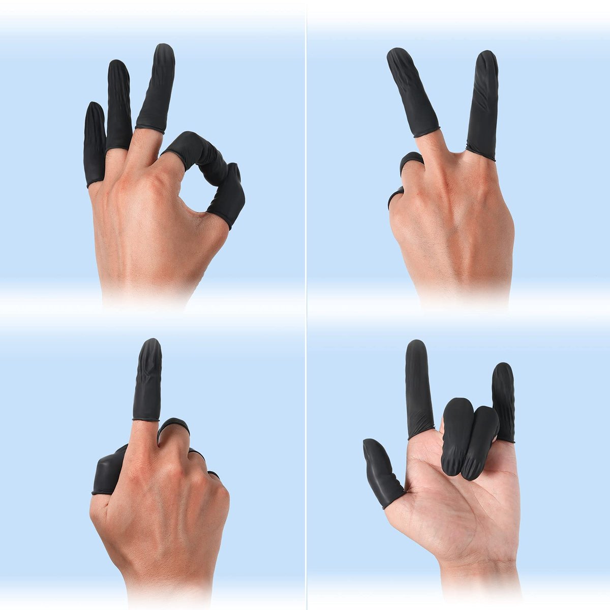 Lauwell 400 Stück Einweg-Latex-Fingerlinge, schwarze Fingerspitzen-Schutzhandschuhe für Industrie, Schönheit und mehr, 2,4 x 0,8 Zoll