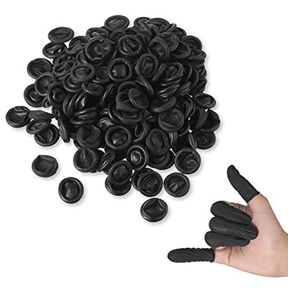 Lauwell 400 Stück Einweg-Latex-Fingerlinge, schwarze Fingerspitzen-Schutzhandschuhe für Industrie, Schönheit und mehr, 2,4 x 0,8 Zoll
