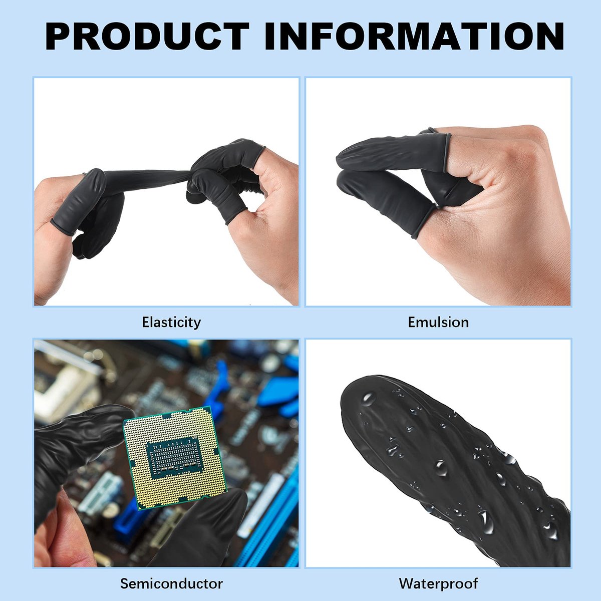 Lauwell 400 Stück Einweg-Latex-Fingerlinge, schwarze Fingerspitzen-Schutzhandschuhe für Industrie, Schönheit und mehr, 2,4 x 0,8 Zoll