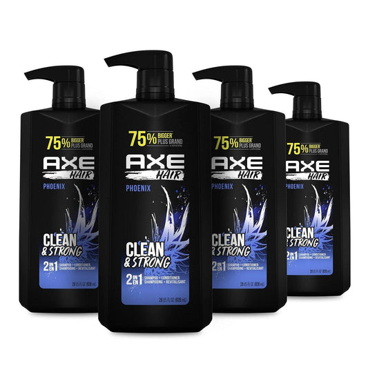 AXE Phoenix 2-in-1 Shampoo & Conditioner – Pflege für kräftiges, sauberes Haar mit zerstoßener Minze & Rosmarin – 4er-Pack à 28 oz (insg. 112 oz) – 100% recycelte Flasche