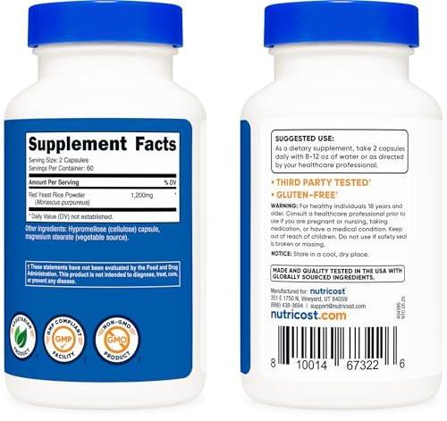 Nutricost Roter Reis 1200 mg, 120 Kapseln – 60 Portionen, pflanzliche Kapseln, Nicht-GVO, Glutenfrei