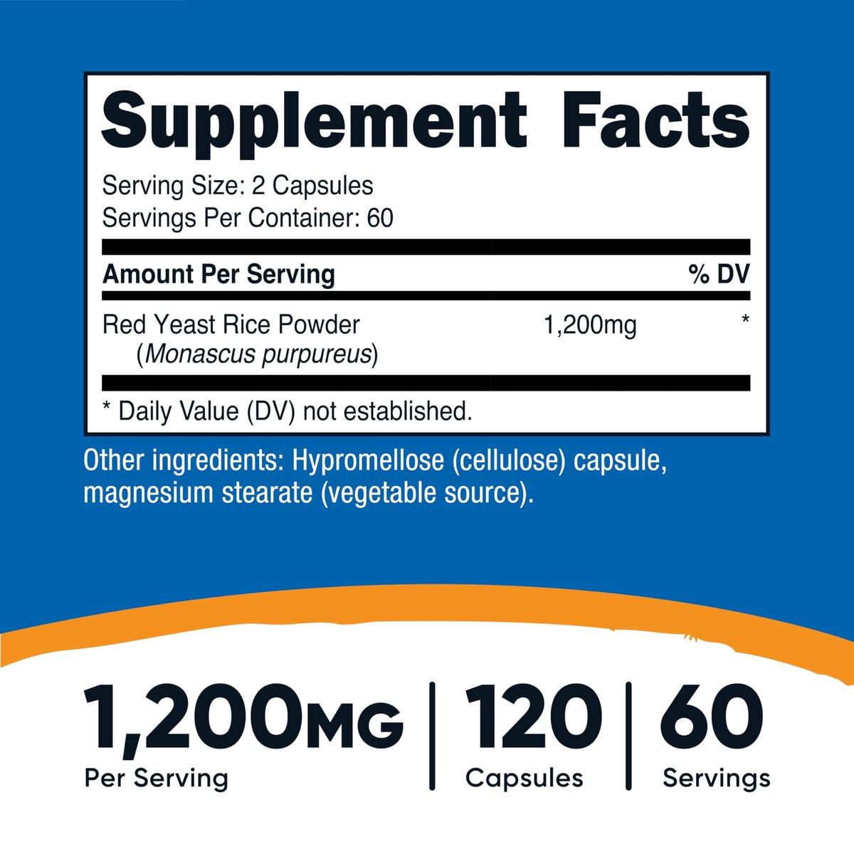 Nutricost Roter Reis 1200 mg, 120 Kapseln – 60 Portionen, pflanzliche Kapseln, Nicht-GVO, Glutenfrei