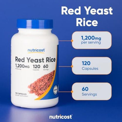 Nutricost Roter Reis 1200 mg, 120 Kapseln – 60 Portionen, pflanzliche Kapseln, Nicht-GVO, Glutenfrei