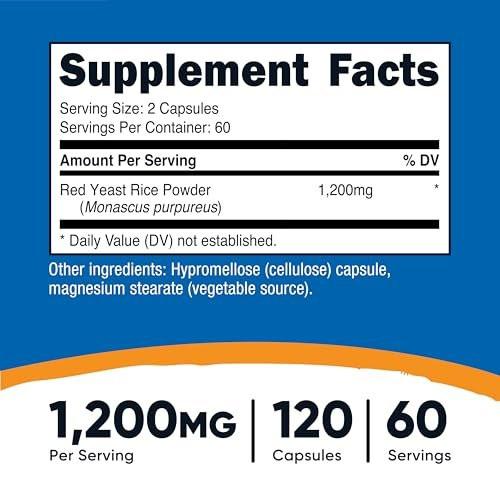 Nutricost Roter Reis 1200 mg, 120 Kapseln – 60 Portionen, pflanzliche Kapseln, Nicht-GVO, Glutenfrei