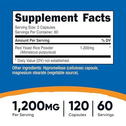Nutricost Roter Reis 1200 mg, 120 Kapseln – 60 Portionen, pflanzliche Kapseln, Nicht-GVO, Glutenfrei
