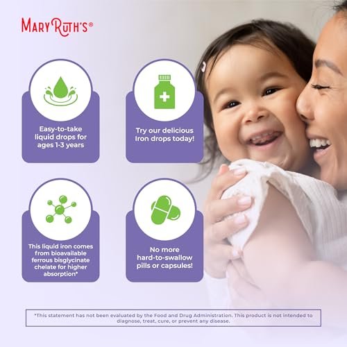 MaryRuth's Eisenpräparat für Kleinkinder | Flüssiges Eisen für Kinder von 1-3 Jahren | Eisenmangel | Ferrochel | Zuckerfrei | Vegan | Ohne Gentechnik | Glutenfrei | 60 ml