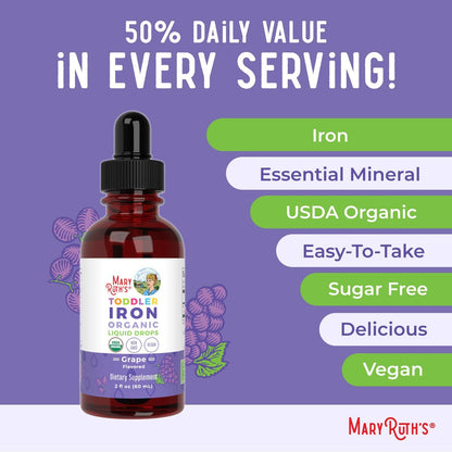 MaryRuth's Eisenpräparat für Kleinkinder | Flüssiges Eisen für Kinder von 1-3 Jahren | Eisenmangel | Ferrochel | Zuckerfrei | Vegan | Ohne Gentechnik | Glutenfrei | 60 ml