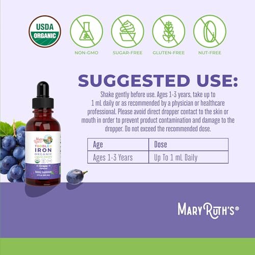 MaryRuth's Eisenpräparat für Kleinkinder | Flüssiges Eisen für Kinder von 1-3 Jahren | Eisenmangel | Ferrochel | Zuckerfrei | Vegan | Ohne Gentechnik | Glutenfrei | 60 ml